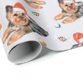 Kute kersthond met Santa Hat Red Green White Cadeaupapier (Rol Hoek)