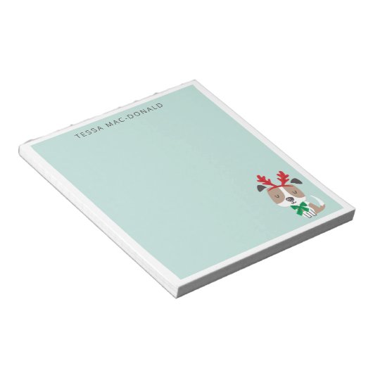 Kute kersthond op munt notitieblok (Schuin)