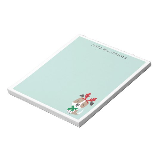 Kute kersthond op munt notitieblok (Linkerzijde)