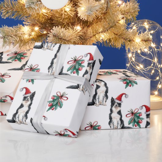 Kute kersthonden met Santa Hats Holly Berry Cadeaupapier (Feestdagen)