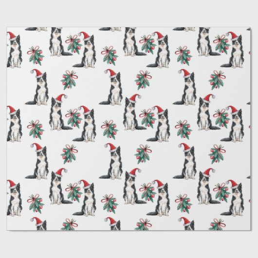 Kute kersthonden met Santa Hats Holly Berry Cadeaupapier (Vlak)