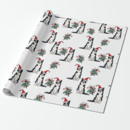 Kute kersthonden met Santa Hats Holly Berry Cadeaupapier