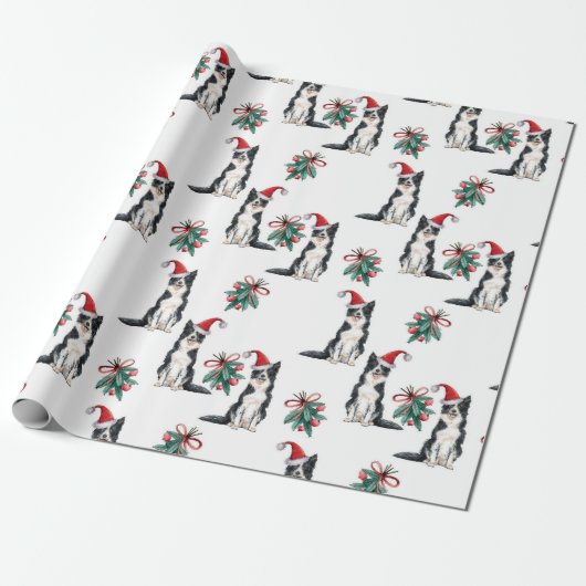 Kute kersthonden met Santa Hats Holly Berry Cadeaupapier (Uitgerold)