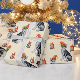 Kute kersthonden met Santa Hats Holly Candles Cadeaupapier