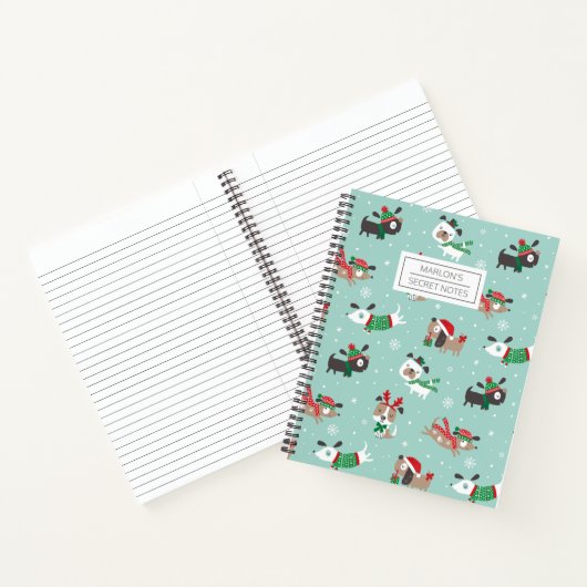 Kute kersthonden op lichtblauw notitieboek (Binnen)