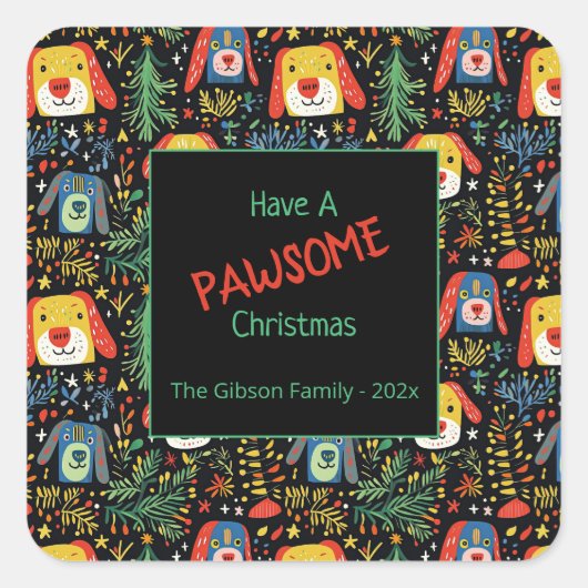Kute kersthonden vierkante sticker (Voorkant)