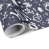 Kute kerstillustraties patroon marineblauw cadeaupapier (Rol Hoek)