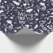 Kute kerstillustraties patroon marineblauw cadeaupapier (Hoek)