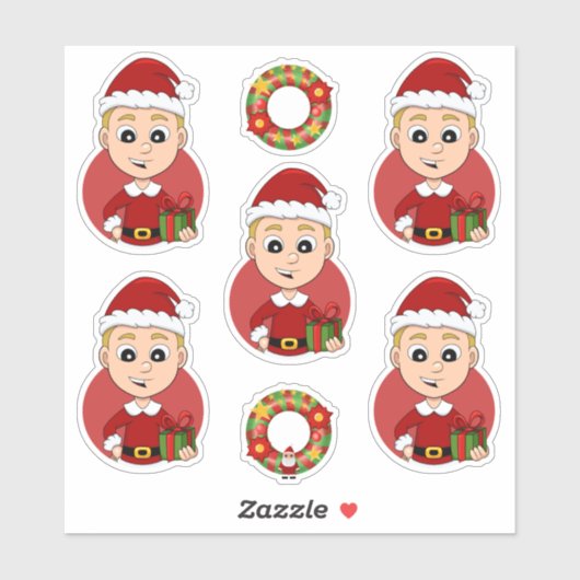 Kute kerstjongen met blond haar sticker (Vel)