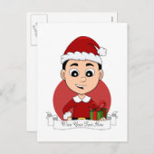 Kute kerstjongen met zwart haar feestdagenkaart (Voorkant / Achterkant)
