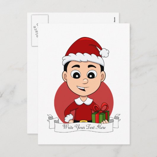 Kute kerstjongen met zwart haar feestdagenkaart (Voorkant / Achterkant)