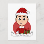 Kute kerstjongen met zwart haar feestdagenkaart (Voorkant)