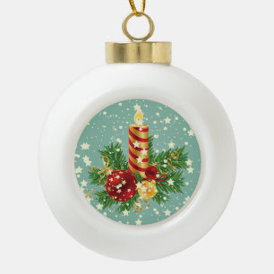 Kute kerstkaarsen en spugen keramische bal ornament