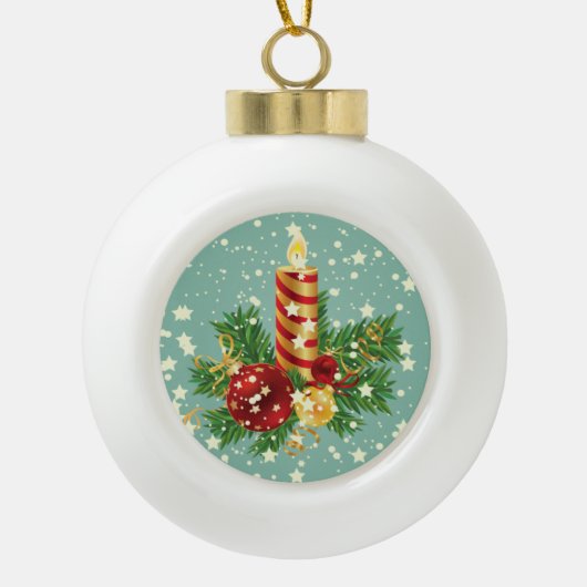 Kute kerstkaarsen en spugen keramische bal ornament (Voorkant)