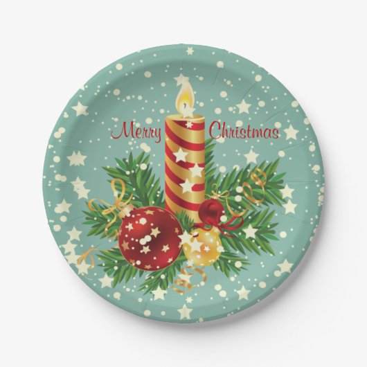 Kute kerstkaarsen en spugen papieren bordje (Voorkant)