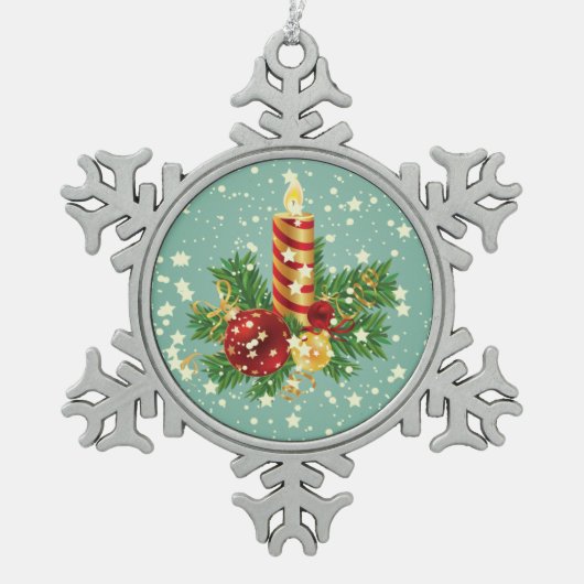 Kute kerstkaarsen en spugen tin sneeuwvlok ornament (Voorkant)