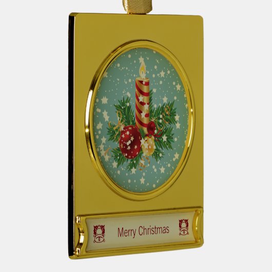 Kute kerstkaarsen en spugen verguld banner ornament (Rechts)