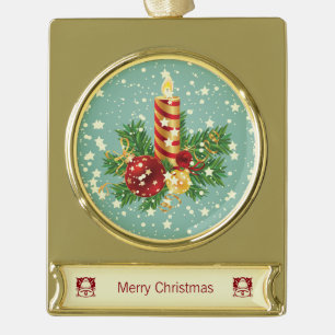 Kute kerstkaarsen en spugen verguld banner ornament