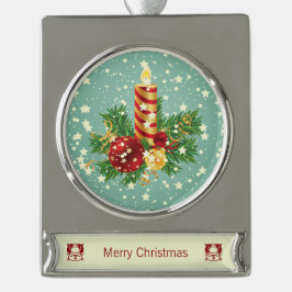 Kute kerstkaarsen en spugen verguld banner ornament