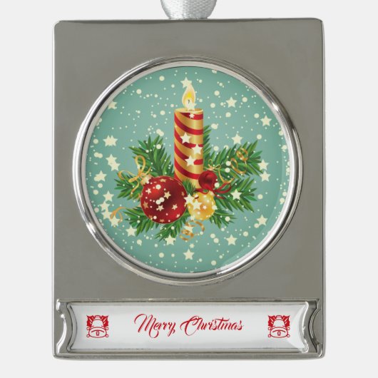 Kute kerstkaarsen en spugen verzilverd banner ornament (Voorkant)