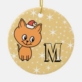 Kute kerstkat, aangepast monogram en foto's achter keramisch ornament
