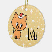 Kute kerstkat, aangepast monogram en foto's achter keramisch ornament (Links)