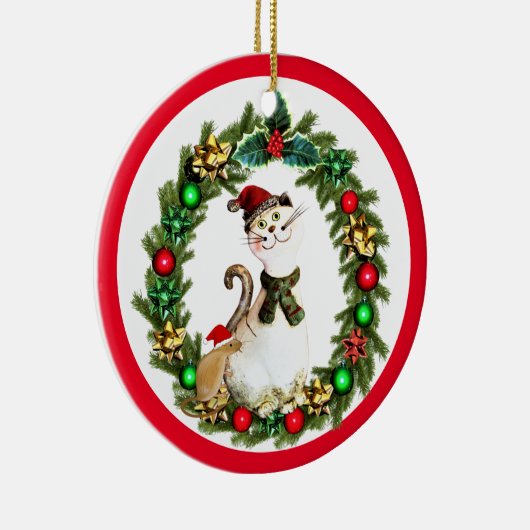 Kute kerstkat en muis keramisch ornament (Rechts)