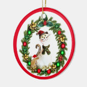 Kute kerstkat en muis keramisch ornament (Links)