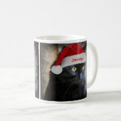Kute kerstkat, Gepersonaliseerd naam op Santa Hat Koffiemok (Voorkant rechts)