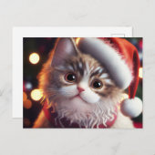 Kute kerstkat in het Rode Pet van Santa Feestdagenkaart (Voorkant / Achterkant)