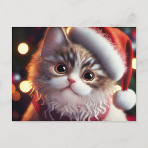 Kute kerstkat in het Rode Pet van Santa Feestdagenkaart