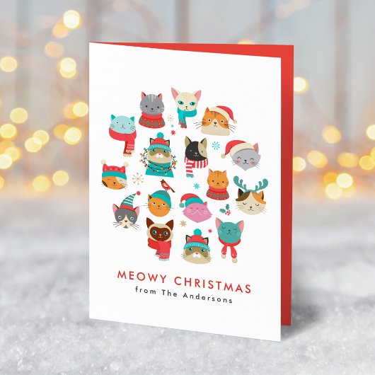 Kute kerstkat Meowy Kerstmis Feestdagen Kaart