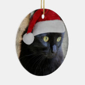 Kute kerstkat, rood terug, personaliseren met jaar keramisch ornament (Rechts)