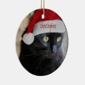 Kute kerstkat, zwarte rug, gepersonaliseerde naam/ keramisch ornament (Rechts)