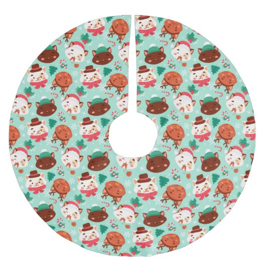 Kute kerstkatten geborsteld Polyester Tree Skirt Kerstboom Rok (Voorkant)