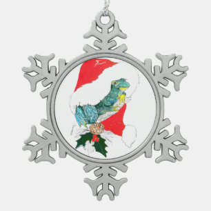 Kute kerstkikker met Santa Hat Whimsical Tin Sneeuwvlok Ornament