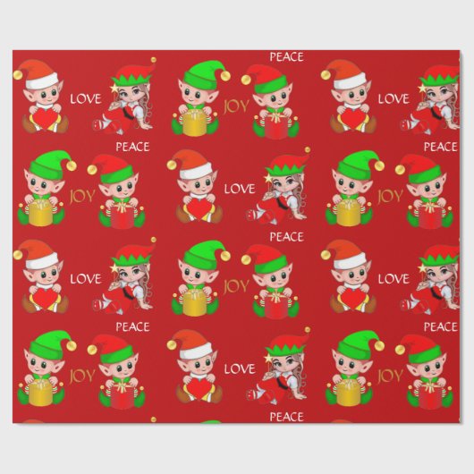 Kute kerstkleppen op rood cadeaupapier (Vlak)