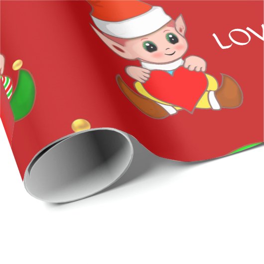 Kute kerstkleppen op rood cadeaupapier (Rol Hoek)