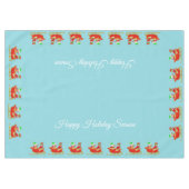 Kute kerstkleppen op slee in lichtblauw tafelkleed (Voorkant (Horizontaal))