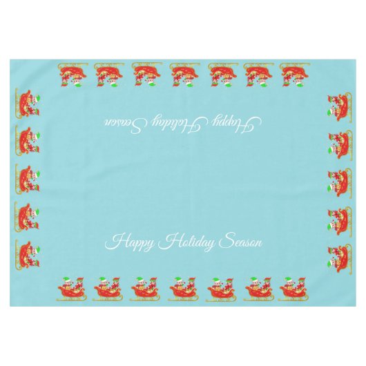 Kute kerstkleppen op slee in lichtblauw tafelkleed (Voorkant (Horizontaal))
