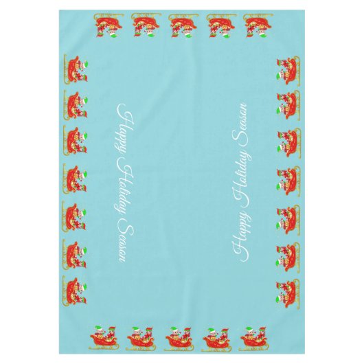 Kute kerstkleppen op slee in lichtblauw tafelkleed (Voorkant)