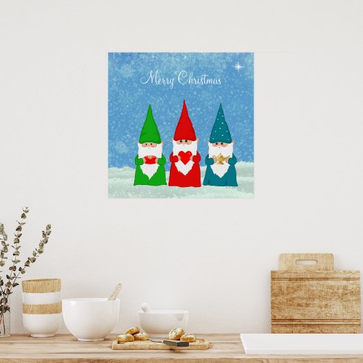 Kute kerstknoma's gekleed in blauw rood en groen poster (Keuken)
