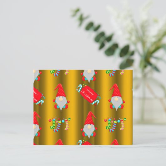 Kute kerstknoma's op goud briefkaart (Staand voorkant)