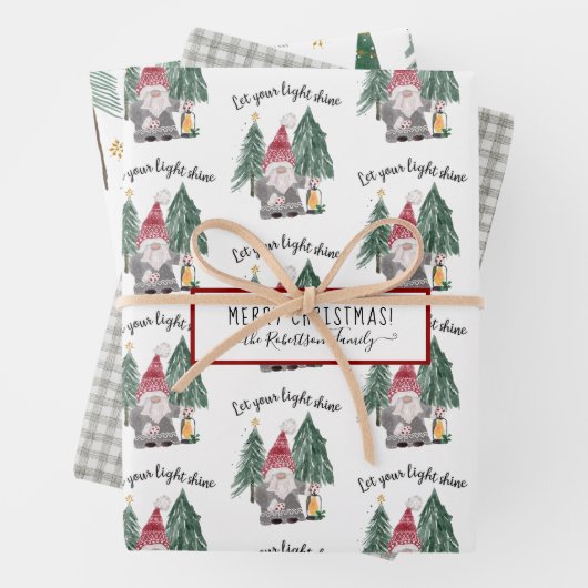 Kute kerstknomes Light Shine Forest Tree Star Inpakpapier Vel (In situ)