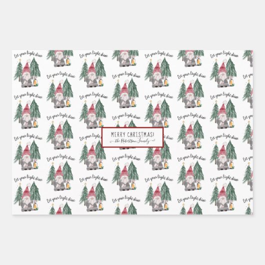 Kute kerstknomes Light Shine Forest Tree Star Inpakpapier Vel (Voorkant)