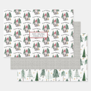 Kute kerstknomes Light Shine Forest Tree Star Inpakpapier Vel