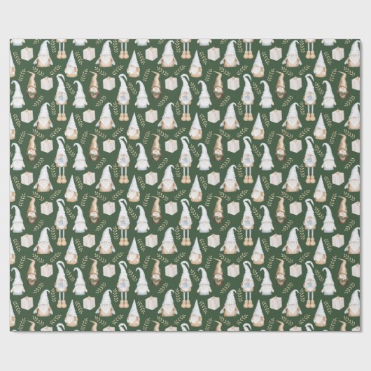 Kute kerstknomes op groen cadeaupapier (Vlak)