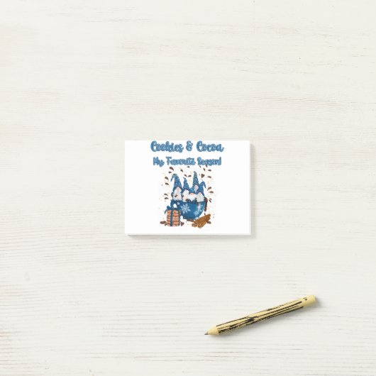 Kute kerstkoekjes en cacaoblauwe gnomen post-it® notes (Op bureau)
