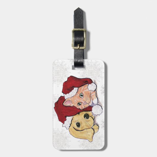 Kute kerstlabrador Puppy and Oranje Tabby Bagagelabel (Voorkant verticaal)