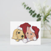 Kute kerstlabrador Puppy and Oranje Tabby Feestdagenkaart (Staand voorkant)